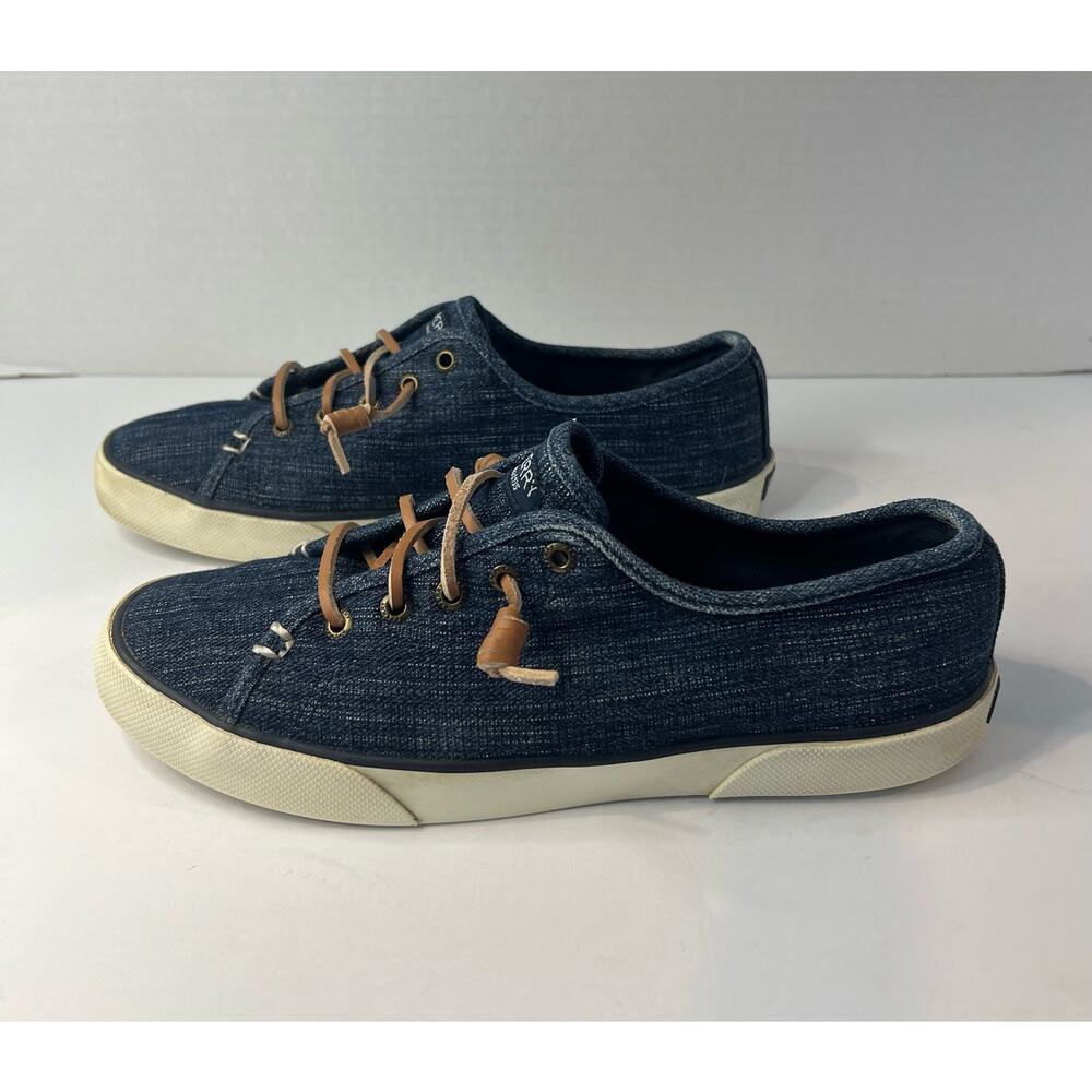 Sperry Pier View Women’s Blue Denim‎ Slip-On Canvas Sneaker Shoes Sz 9